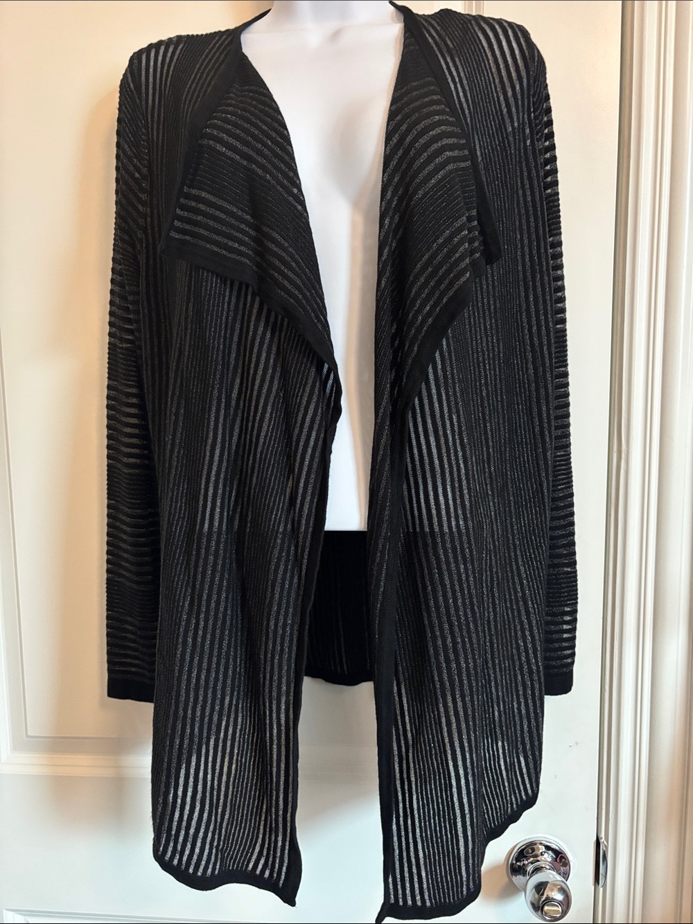 Calvin Klein Black Open-Front Draped Ribbed Cardigan Sweater Med. #178Sw